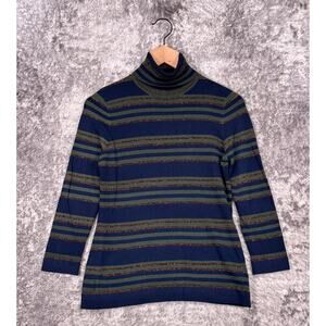 L'AGENCE Sweater Top Small Womens Blue Turtleneck Metallic Stripe Knit